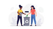 © Revara - Two diverse women recycling glass bottles into a bin, promoting environmental awareness and sustainability