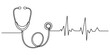 © Pabon Art Gallery - Continuous single line drawing of a medical stethoscope connected to a heart rate pulse monitor signal line for healthcare and cardiology concepts Vector, illustration