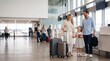 © peacefy - A happy family with luggage walks through a bright, modern airport terminal, ready for their next adventure.