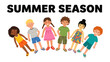 © Karima - Summer Season Celebration: A vibrant group of diverse children with cheerful expressions stand together, celebrating the summer season, depicted with bright colors and playful energy.