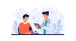 © Malia - Doctor checking patient's blood pressure with modern equipment and digital tablet, medical check-up illustration
