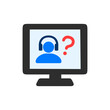 © sata - FAQや問い合わせ対応を示すヘッドセット人物のモニターアイコン