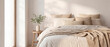 © Rendara Studio - Cozy bedroom detail with layered linen bedding and olive branch in morning light