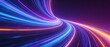 © hubaib - Vibrant neon light trails curve through a dark digital tunnel.