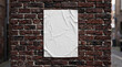 © B SIDE Z - Crumpled Blank Poster on Rustic Red Brick Wall.