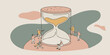 © theartcreator - Concepto de gestión del tiempo con un reloj de arena gigante y personas diminutas que trepan y se sientan sobre él; ilustración vectorial de estilo plano para negocios.