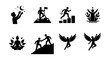 © NST - Success and motivation icons set, 8 achievement vector symbols, personal growth signs