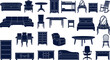 © Nazrul - Classic and Modern Furniture Silhouette Vector Set Featuring Sofas Dining Tables Beds Wardrobes Dressing Mirrors and Chairs for Interior Home Decor and E-Commerce Retail Designs
