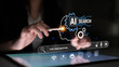 © InfiniteFlow - Close-up View of Person Using Tablet with AI Search Interface Featuring Modern Technology and Innovative Features for Future Solutions. Glyphic.
