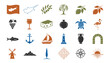 © Mim Studio - Cyprus travel icons with olive branch and citrus fruit on white background for tourism promotion