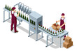 © Golden Sikorka - Wine production illustration shows grape processing, labor and factory workflow