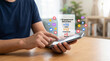 © Syed - Social media engagement metrics on smartphone screen, digital marketing analytics with likes and comments, person tracking online growth and viral reach
