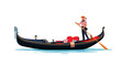 © Eliyana - Summer gondola boat with gondolier rowing on water in italy