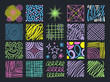 © Tera - 20 Colorful Neon Hand-Drawn Abstract Square Patterns and Doodles on Dark Background