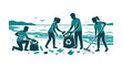 © Su - Group of volunteers cleaning up trash on a beach.