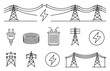 © pixelVista - 電力、送電塔、エネルギーインフラを表現した白黒ラインのコレクション
