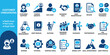 © Iconsetpro - Customer onboarding solid icon set with user registration. Vector illustration of realistic business support flat symbol, colorful client experience software setup guide template on white background.