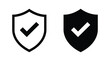 © Sweet Dream - Shield checkmark security protection icon set in outline and silhouette styles for safety, verification and insurance concepts.