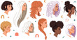 © Roni - Diverse Woman Portraits Set with Different Hairstyles Textures and Hair Colors Vector Illustration for Beauty Salons Haircare Products and Feminine Graphic Designs