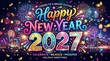© MDASHIR - Happy new year 2027 with fireworks, confetti, and festive lettering over illuminated city.