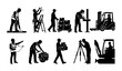 © Afiya - Construction and Industrial Worker Silhouettes Collection Set featuring Professional Laborers and Engineering Equipment Operators