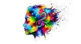 Colorful watercolor profile of a womans head representing creativity and mental health.