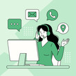 © Teguh - Businesswoman thinking with question mark icon thought bubble in flat outline style