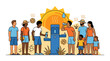 © TUTI - Community Gathering Around Water Fountain During a Hot Sunny Day with Kids and Adults in Casual Clothing