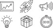© Sadhin - Startup business growth graph rocket light bulb gift box stopwatch icons.