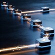 © Giggles - Interconnected validation blocks with glowing routing paths on dark blue corporate background for multi-level control approval workflow concept