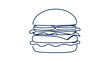 © Chaity Kashari - Blue outline stacked burger vector icon with minimalist illustration style, rounded bun, layered fillings and clean white space, great for dining apps, takeout labels, menu boards and cafe branding