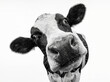 © Thariq - Single funny holstein cow curious expression looking at camera close up isolated on white background for cow appreciation day with holstein livestock portrait domestic agriculture