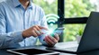 © omar - Person using smartphone with holographic Wi-Fi and network nodes - wireless connectivity, internet access, mobile networking, and digital communication concept