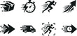 © Creative Vector Work - Fast delivery speed icons collection, express shipping motion symbols set, vector illustration bundle design graphics logistics transportation acceleration