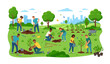 © Tohomina - People Planting Trees in Urban Park Environmental Protection and Sustainability Vector Illustration Poster