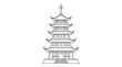 © Bakul - An illustration depicts a traditional Asian pagoda standing alone in a serene environment viewed from the front.