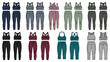 © savindi - Women's Activewear Leggings Set Technical CAD Illustration, Full Collection Fashion Flat Template, Athletic Wear Vector Design, Isolated on White Background