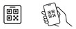 © MASUD MONY - Mobile phone QR code scanning icons featuring hand holding smartphone for digital payment applications