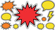 © MdMoklesur - Futuristic technology starburst badges and neon gradient chat bubble icon vector set with cyberpunk line art elements