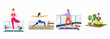 © ValentinaRestrepo - Collection of flat illustrations showing diverse women practicing yoga and fitness exercises in different indoor and outdoor home settings for wellness.