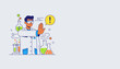 © Ega - Scientist in lab coat and safety glasses making a stop gesture with an exclamation mark, surrounded by chemical glassware, representing lab safety and caution.