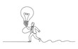 © Prem_Bala_2026 - Continuous single line drawing of a businessman holding a large glowing light bulb idea