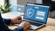 © Elias - Cybersecurity concept showing VPN login screen with shield icon, secure network connection, data privacy protection, encrypted communication, digital safety, remote work security