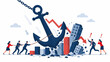 © Penguin Daily - Business Team Struggling to Prevent Economic Market Collapse Caused by Heavy Anchor Pressure