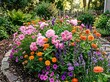 © Pictiplay - Vibrant flowers bloom in a garden bed surrounded by stone and mulch
