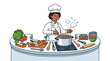 © teman - Chef stirring a pot of stew on a stove with vegetables and cooking utensils