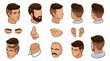 © Ridwan - Illustrations of various male facial features and hairstyles.