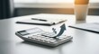 © RONNY - Calculator with Upward Arrow and Percentage Symbol Illustrating Financial Growth.