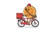 © Sali - Cartoon delivery person riding bicycle with food box.