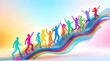 © Muhasnumay - Upward Momentum: A vibrant montage of colorful silhouettes depicts diverse individuals ascending a dynamic, rainbow-hued path, symbolizing progress and collective ambition.